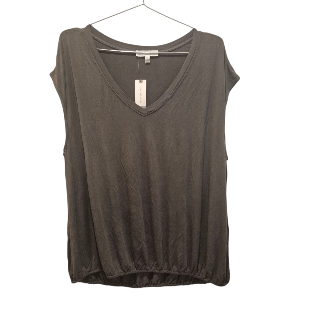 New Eri + Ali Anthropologie Olive Green V Neck Tank Top Minimilist Soft Size XL